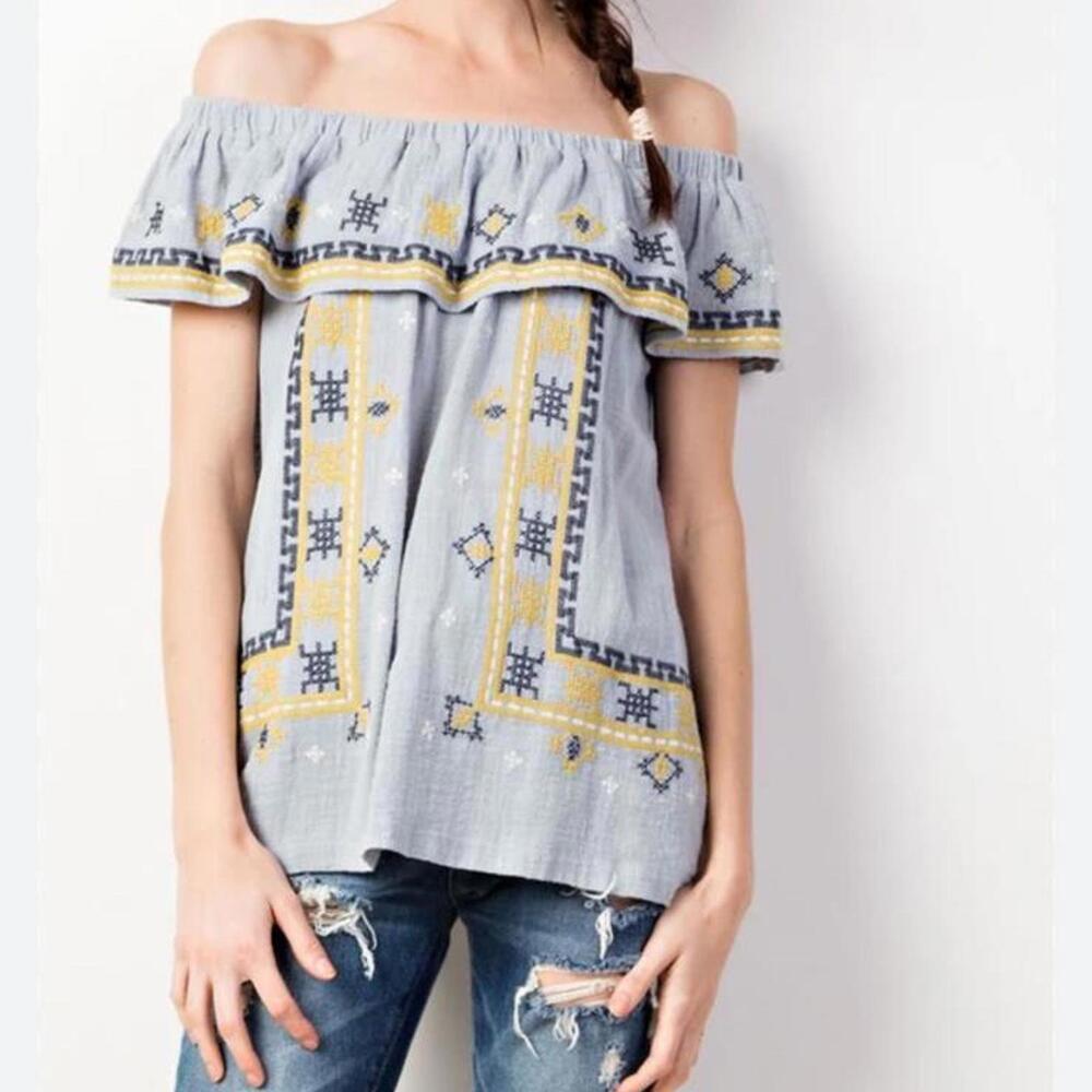 Easel Embroidered Off The Shoulder Ruffle Sleeveless Blouse Top Women’s Medium - Picture 11 of 11